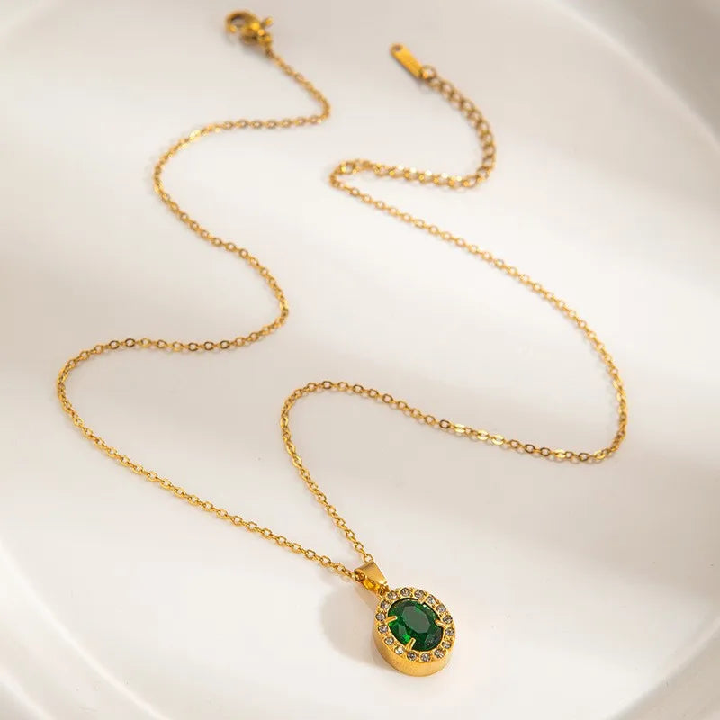 Women's Trendy Stainless Steel Necklace Gold Plated Link Chain with Geometric and Number Shape Fashionable Inlaid Zircon Gift