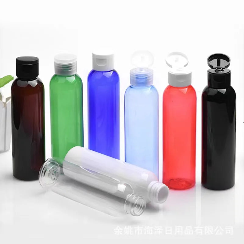 5oz 150ml for Clear Amber PET Plastic Flip Top Bottle round Shoulder Refillable Pump for Shampoo Face Mask or Skin Care Serum Us