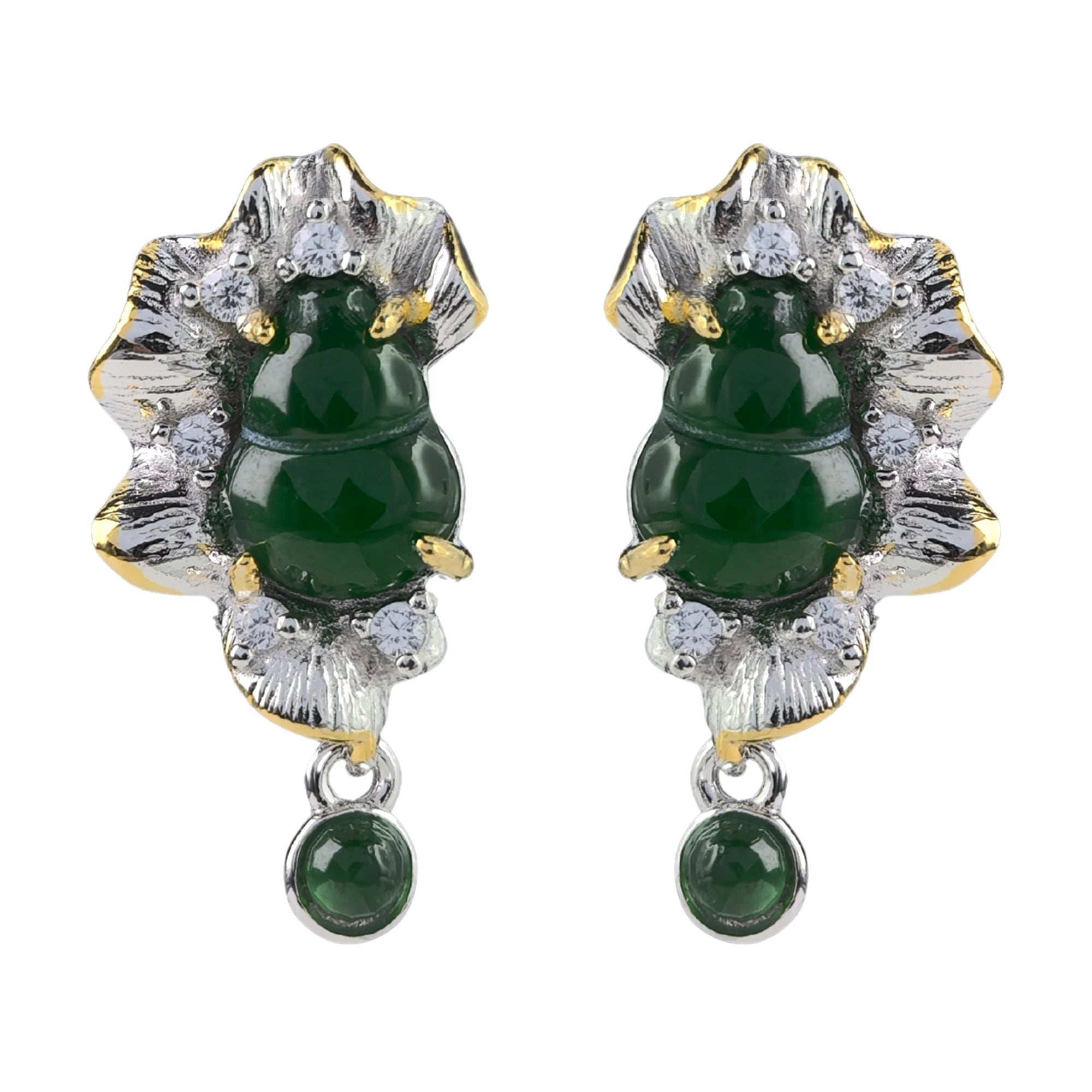 Classic Rhodium and Gold Plated 925 Silver Jewelry Natural Jadeite Drop Earrings for Women Anniversary Gift