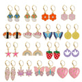 Hot Sell Mushroom Rainbow Star Strawberry Icon Drop Earrings Butterfly Flower Lovely Heart Spring Fashion Drop Earrings