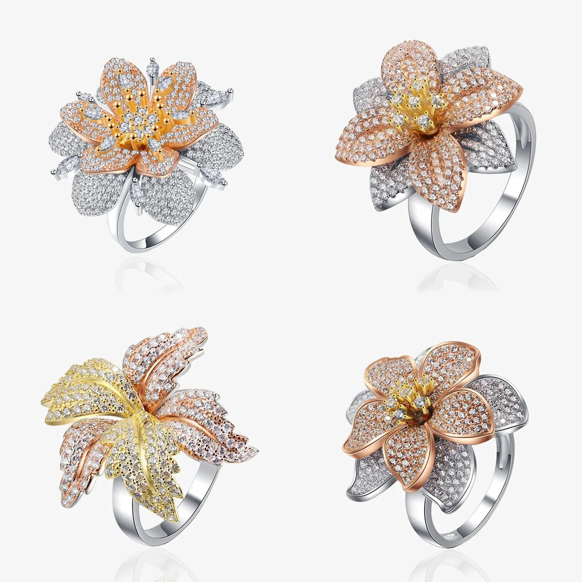 Unique Design Luxury Diamond Bride Jewelry Big Flower Engagement Ring S925 Silver Zircon Ring Wedding Women Promise Rings