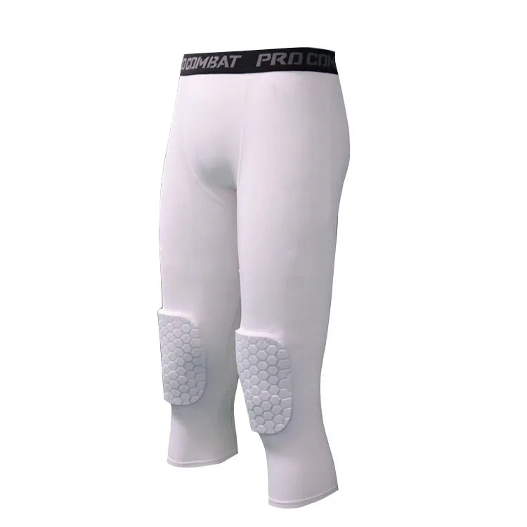 Mens Basketball Compression Leggings with Honeycomb Knee Pads Quick Dry Running Sport Fitness Training 3/4 Spring