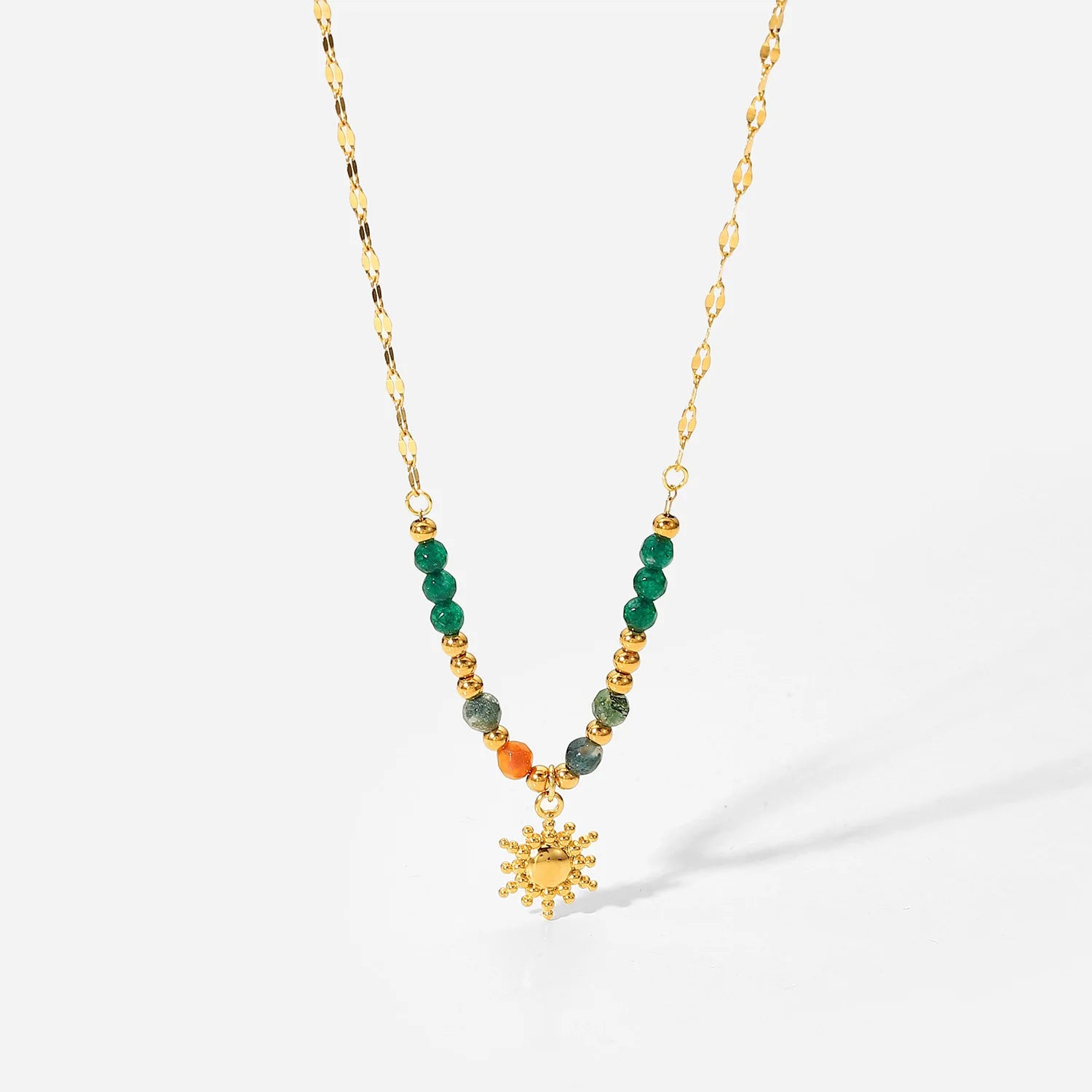 New Arrivals Manual Natural Stone Beads Splicing Necklace Women's Sun Pendant Statement Necklace