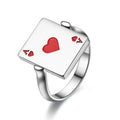 Fashion Non Tarnish Stainless Steel Turnover Ace of Heart Spades Rings Jewelry for Women Men