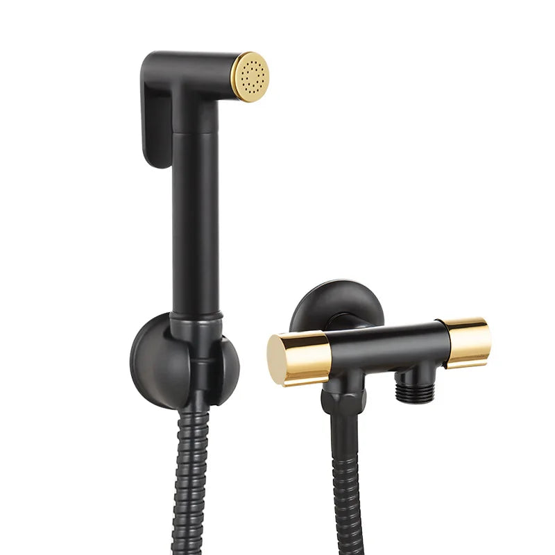 Modern Black Gold Bidet Shattaf Set Wall Mounted Brass Toilet Cleaning Bidet Sprayer