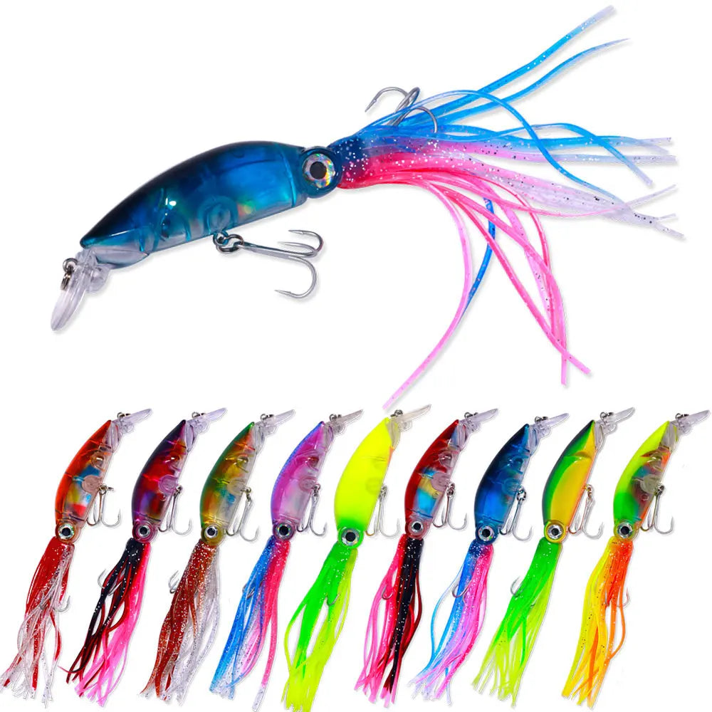Wholesale JIZ002 10cm 16.6g Saltwater Octopus Squid Skirts Jig Fishing Lures with Treble Hook for Tuna