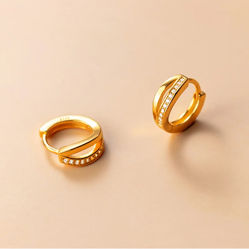 Wholesale 925 Sterling Silver Double Trend Earrings Simple Elegant Exquisite Perforated Design Gold Plating for Wedding Gift