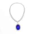 Newest Luxury Lady's Dinner Gold Plated 925 Silver Necklace with Big Oval Cut White CZ Classic Blue Zircon Classic Style Gift