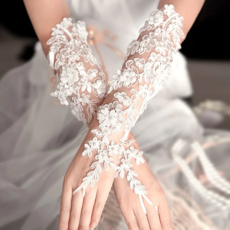 Fashion Flower Wedding Gloves Bridal Tulle Lace Gloves Wedding Accessories Women