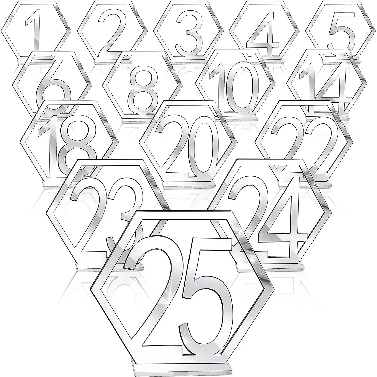Acrylic Mirror Gold and Silver Hexagonal Restaurant Decoration Table Number One to Forty Seat Plate Wedding Table Place Card