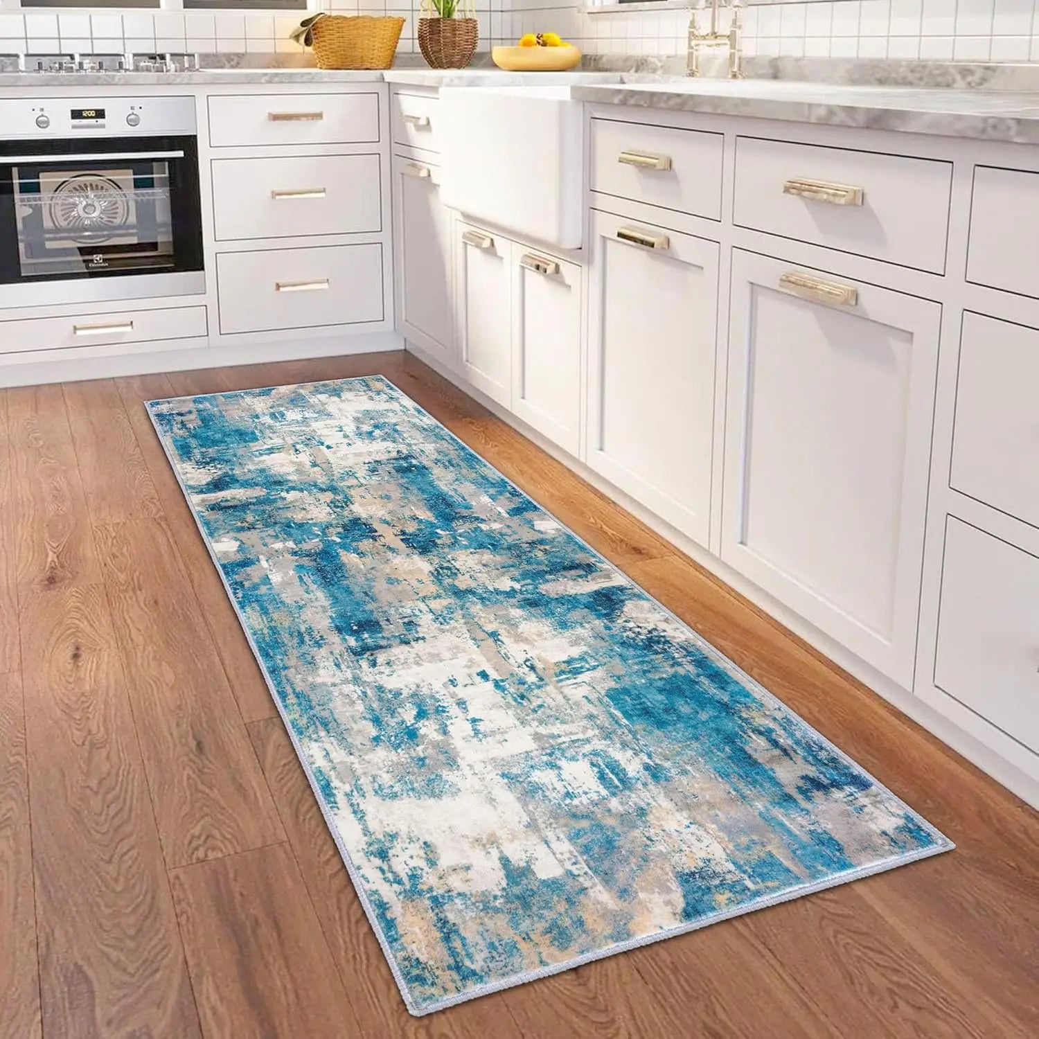 Thin Print Faux Cashmere Carpet Modern Abstract Runner Rug 2x6 Washable Kitchen Runner Non-Slip Soft Hallway Runner Rug