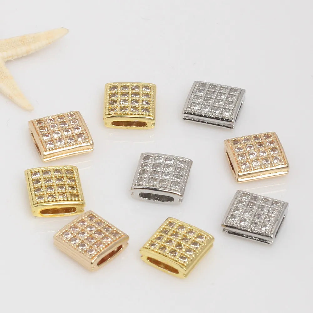 14K Gold-plated Handmade Hardware Simple Three-dimensional Full Diamond-shaped square Beads Fashion Bracelet Jewelry Findings