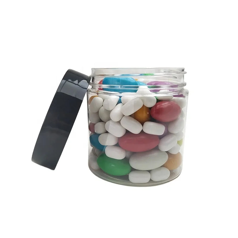 Luxury Round Christmas/Wedding Plastic Candy Gift Box With Black Cap