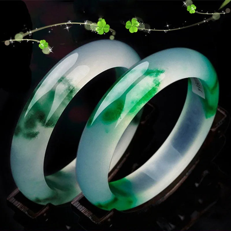 Natural Ice Kind Quartzite Floating Flower Green Bracelet Crystal Jade Bracelets for Women