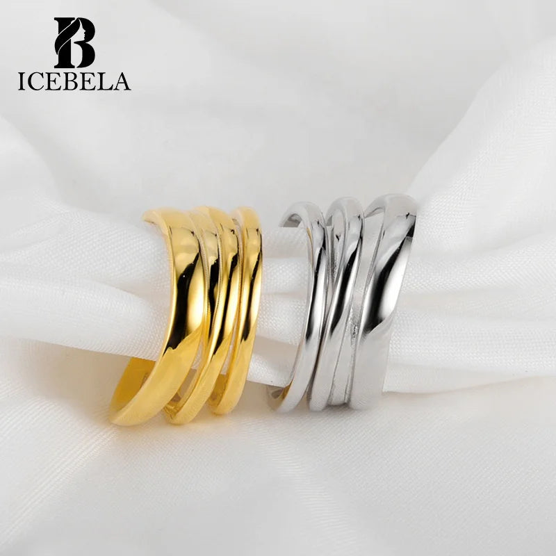 ICEBELA Jewelry Custom Adjustable Rings Irregular 18k Gold Plated 925 Sterling Silver Girls Design Layering Rings for Women
