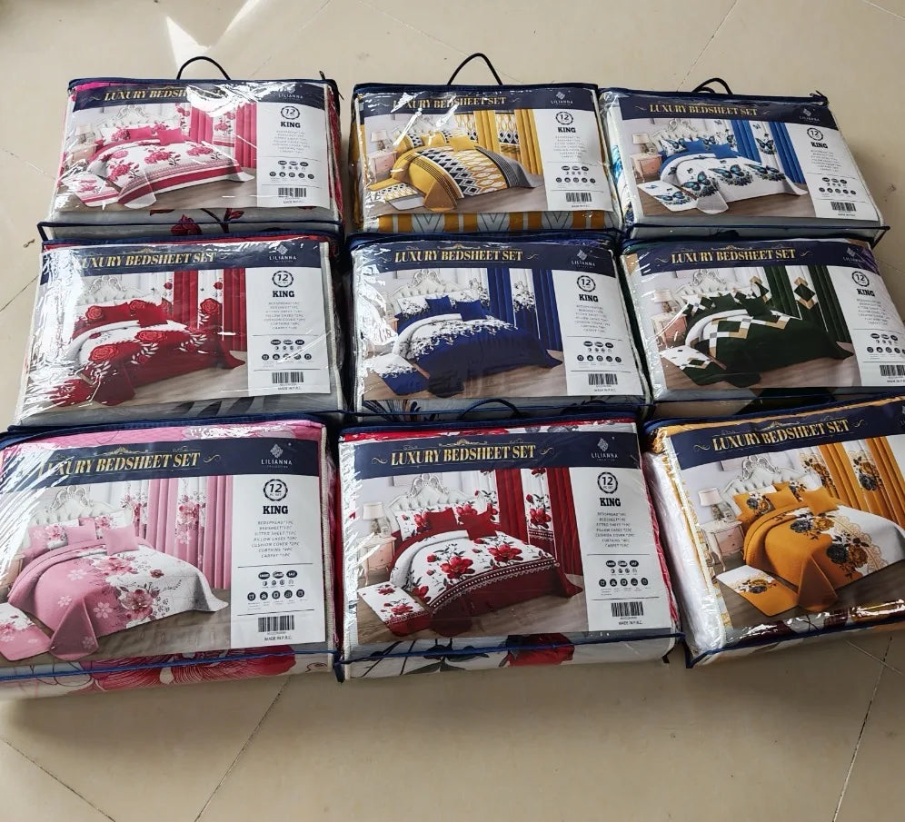 100% Cotton 12pcs Quilt Bedding Set With Curtains Customized King Size 12pc Bedspread Set Floral Bed Cover Set for All Season