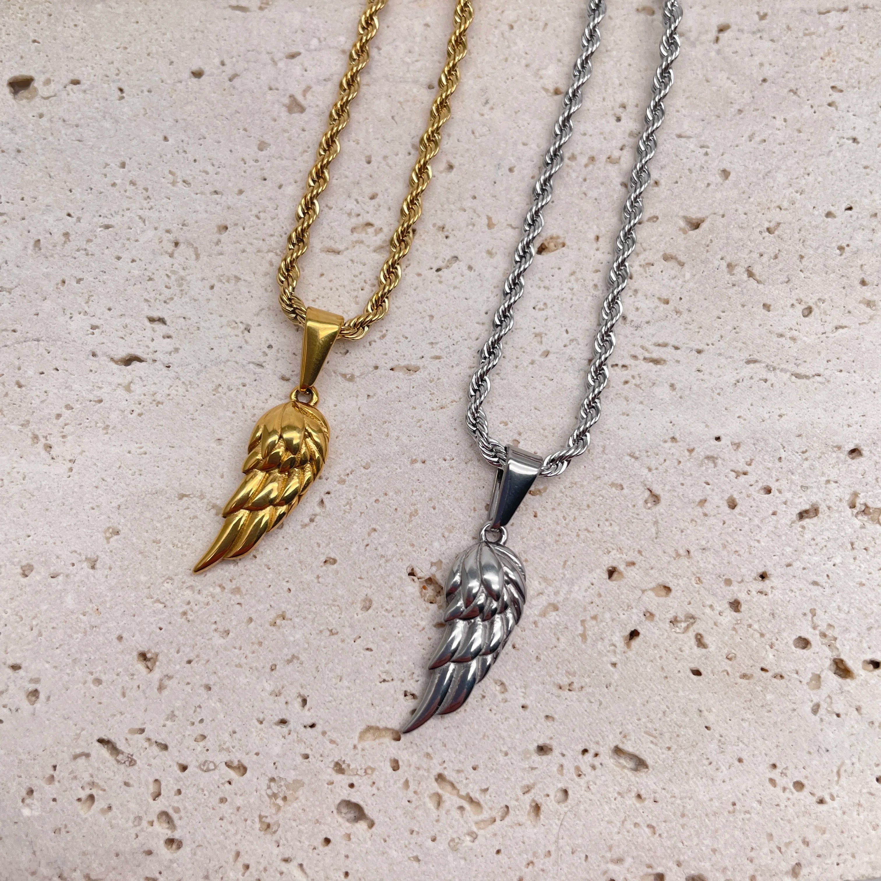 Best Friend Women Necklace Messia Popular Design 18k Gold Plated Stainless Steel Angel Wing Pendant Wedding Occasion Rope Chain