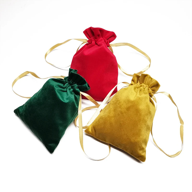 Custom logo Printed Premium Dutch Velvet Flannel Pouches Jewelry Pouch With Ribbon Drawstrings