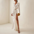 A7853  Fashionable Elegant Style White Sleeve V-neck High Slit Evening Party Cocktail Dress for Women