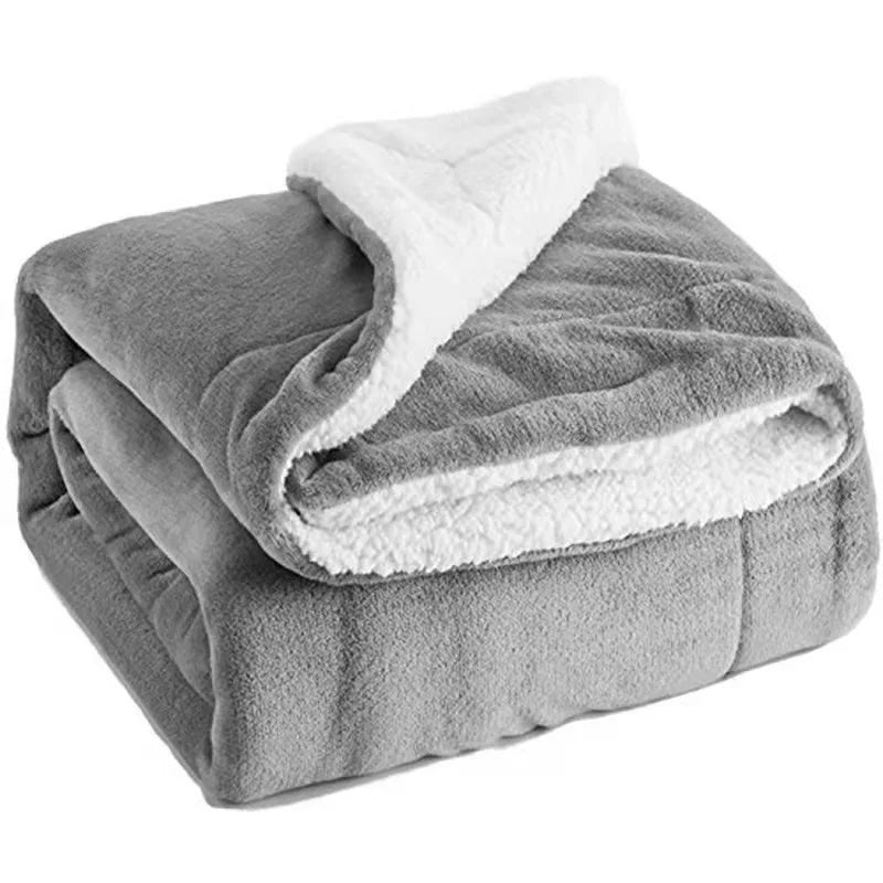 Luxury Winter Woven Fleece Blanket Grey Anti-Static Fuzzy Soft Microfiber Double Thick Four Seasons Home Use European American