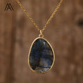 Classic Natural Gemstone Labradorite Amethyst Healing Faceted Crystal Necklace Pendant Chokers Gift to Lady Women