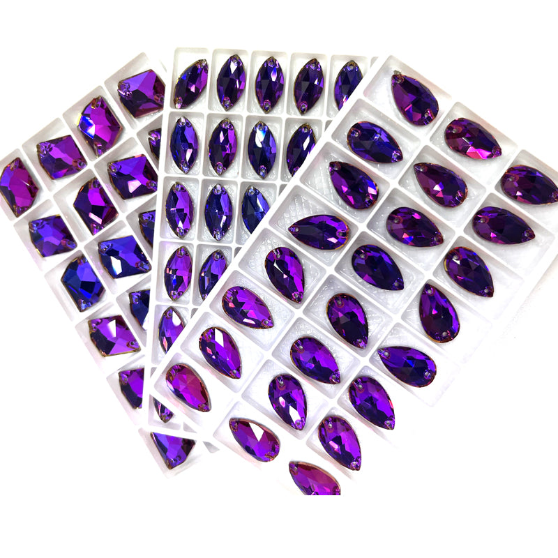 Lucky K9 Super Shiny Sew-on Crystal Violet Blue Color Boat Drop Cosmic Shape Sew on Rhinestone for Dress Shoes