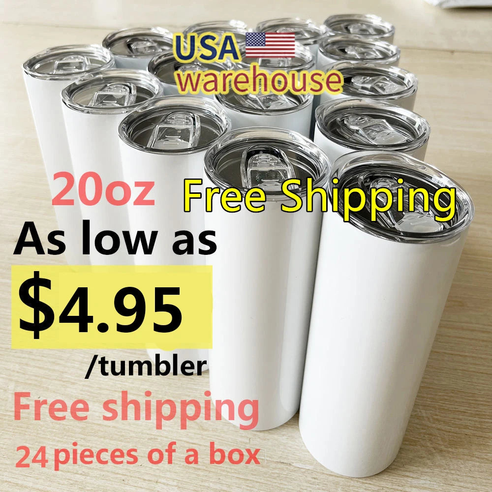 Sublimation Tumblers Blank Skinny Straight Blanks Us Warehouse Stainless Steel 20 oz Sippy Cup Tumbler Sublimation Items
