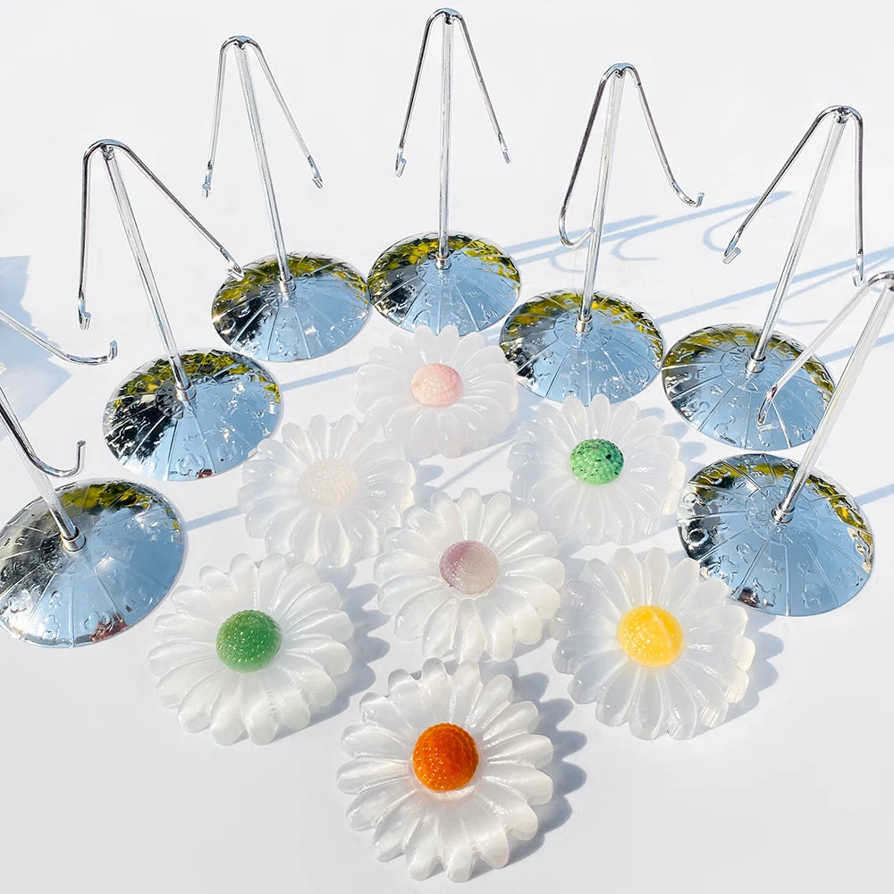 Hot Sale Special Natural Selenite Crafts Crystal Selenite Sunflower with Holder Carving for Gifts and Home Decoration