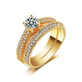 Luxury Stackable Double Cubic Zirconia Couple Rings Plated in 18K Gold Wedding Ring Sets for Women Men Jewelry High Quality