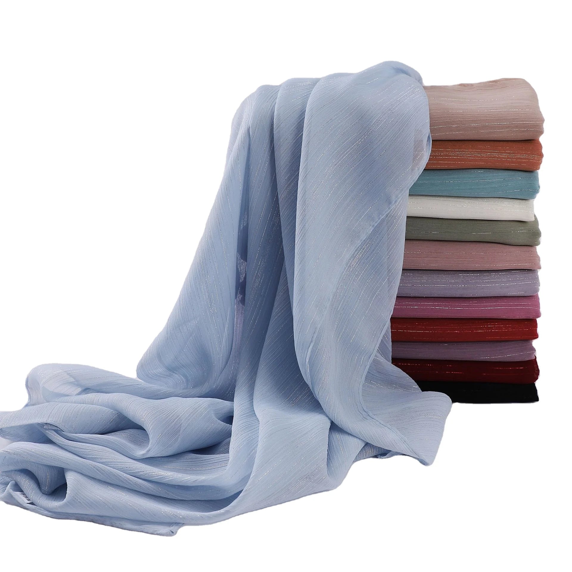 Muna Malaysia Women's Hijabs New Fashion Shimmer Crepe Chiffon Scarf Glitter Wrinkle Shawl for Spring for Muslims