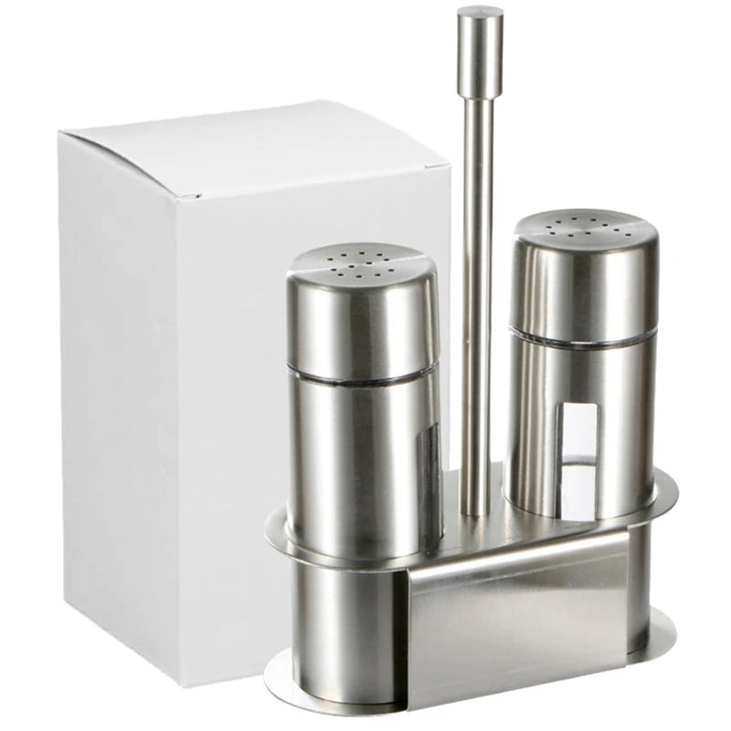 Kitchen Custom Durable Seasoning Spice Bottle Organizer Metal 304 Stainless Steel Salt and Pepper Shakers Dispenser Set
