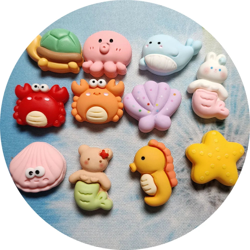 Kawaii Mini Resin Sea Animal Cartoon Flatback Figurines Children Girls Jewelry Embellishment Bottle Pencil Case Decorations