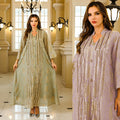Middle Eastern Muslim Women's Long Robes. Dubai and Turkish Abaya Long Robes with Buttons and Sequins.