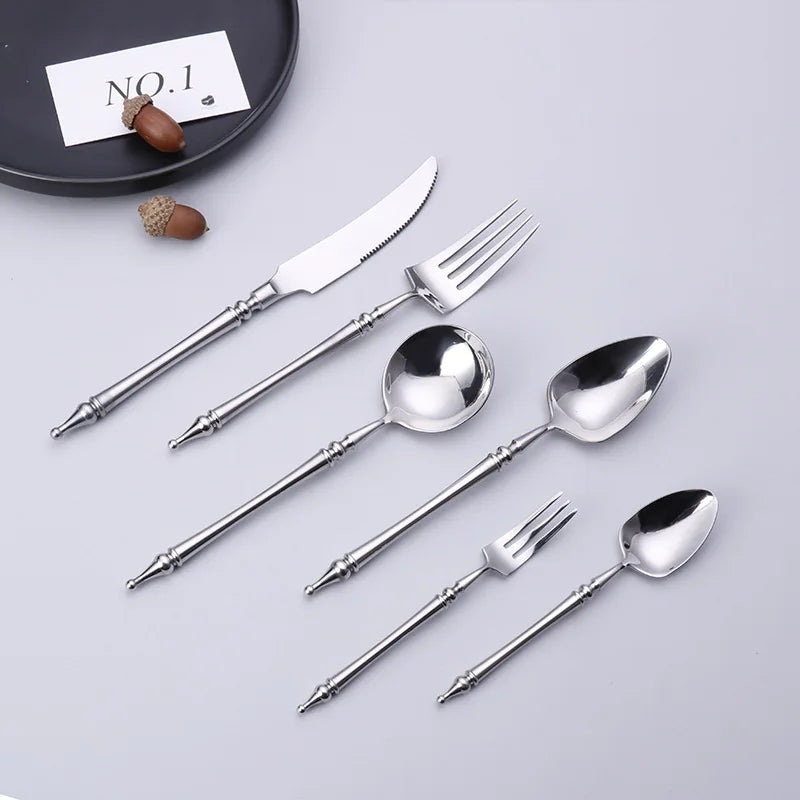 304 Silver Cutlery Set Stainless Steel Knife Fork Spoon Silverware Tableware Stainless Steel Gold Flatware for Wedding