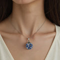 Elegant Custom Stainless Steel Fine Jewelry for Women Genuine Blue Forget Me Not Flower Love Necklace Silver Anniversaries