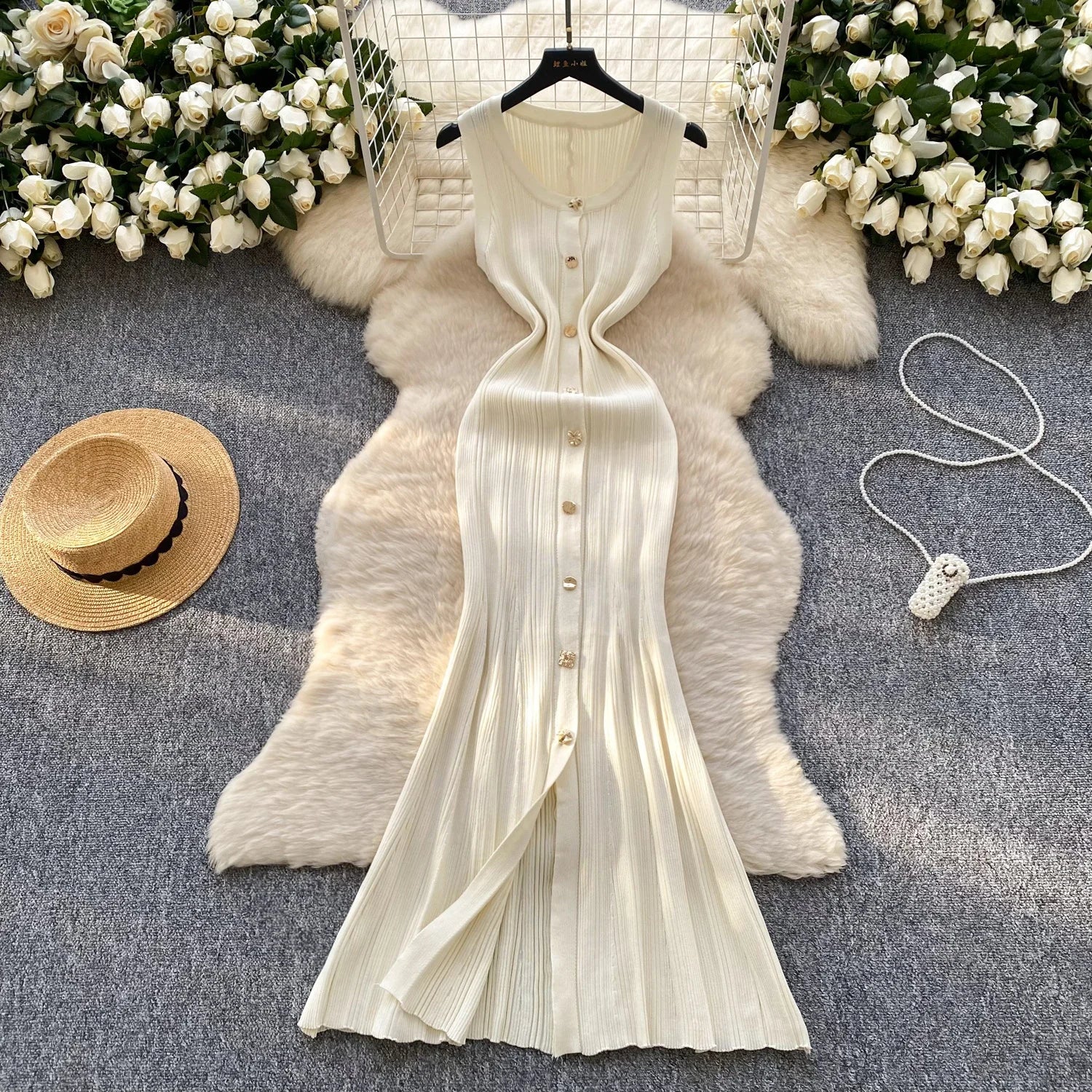 Small Fragrance of Advanced Sense Sleeveless Knit Hip Dress