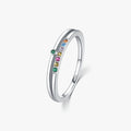 925 Sterling Silver Fine Jewelry Rainbow Cubic Zirconia Double Layer Ring for Women Geometric Design Fashion Ring