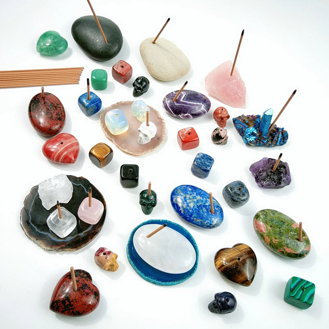 Natural Crystal Incense Holder Stone Crafts Gem Incense Holder for Decoration Gift