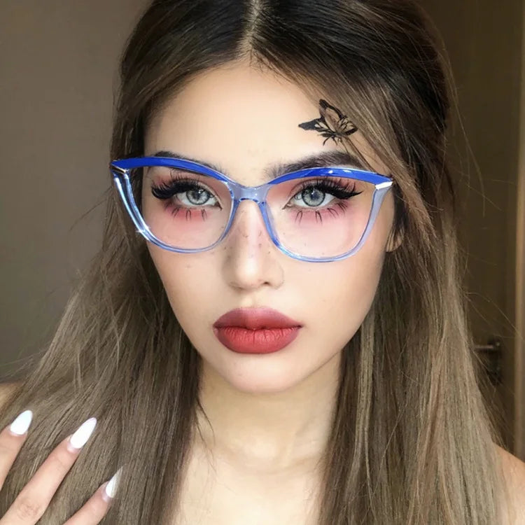 Transparent Eyebrow Computer TR90 Clear Colorful Frames Women Cat Eye Blue Light Blocking Optical Frames Protect Eye Glasses