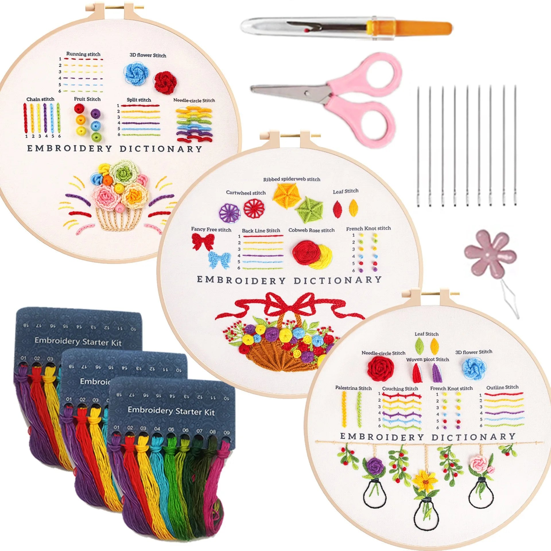 Handmade Embroidery DIY Kit for Beginners Cross Stitch Wall Hanging Set Featuring Floral Artificial Plant Animal Love Styles