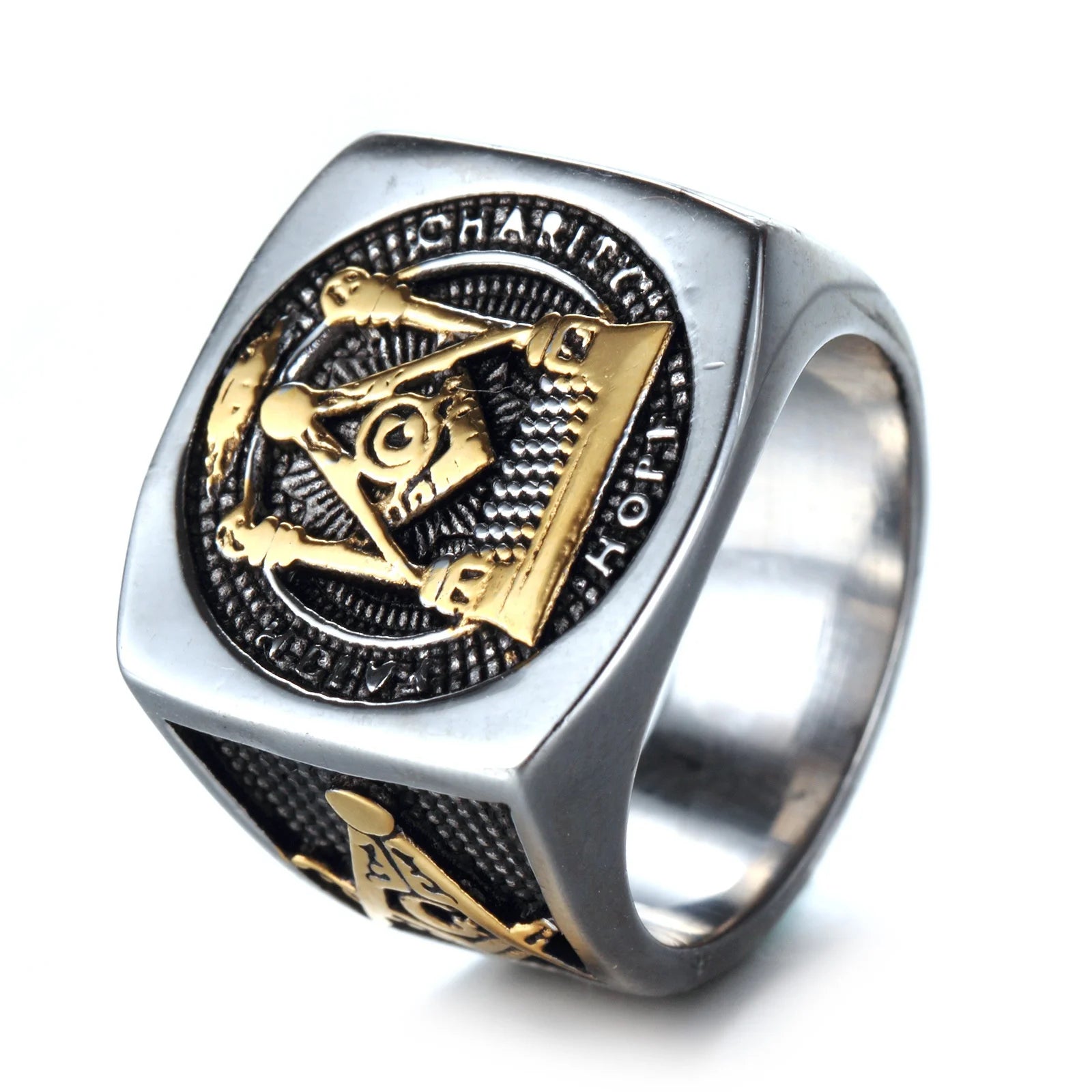 New Product Stainless Steel Ring Men's Jewelry Wholesale Retro Freemasonry Ring Gift