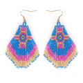 SC Rainbow Color Boho Earrings Ethnic African Bride Tassel Earrings Handmade Braided Geometric Tassel Beaded Earrings for Women