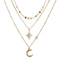 Gold Layered Solar Choker Necklace Delicate Moon Pendant Star Crystal Fashion Jewelry Necklace for Women Girls (Gold)