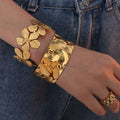 BS2071 Non Tarnish Waterproof Hiphop Chunky Exaggerated 18k Gold Plated Stainless Steel Wide Hammered Textured Open Cuff Bangle