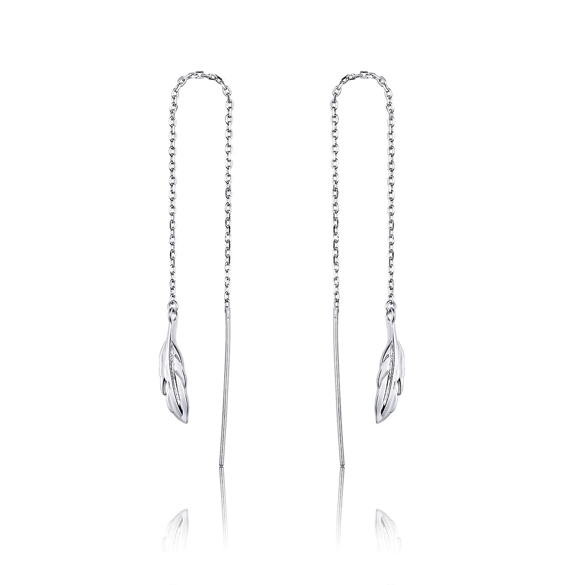 Factory Sterling Silver 925 Long Chain Drop Earrings for Women Feather Dangle Earings Luxury Pendientes Accessories SCE786