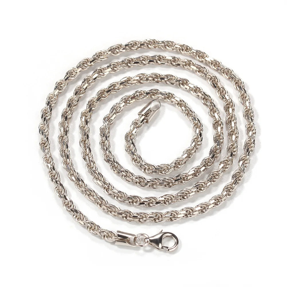 2023 New Hip Hop Jewelry 925 Sterling Silver 3mm Rope Chain Necklace for Men Rope Jewelry