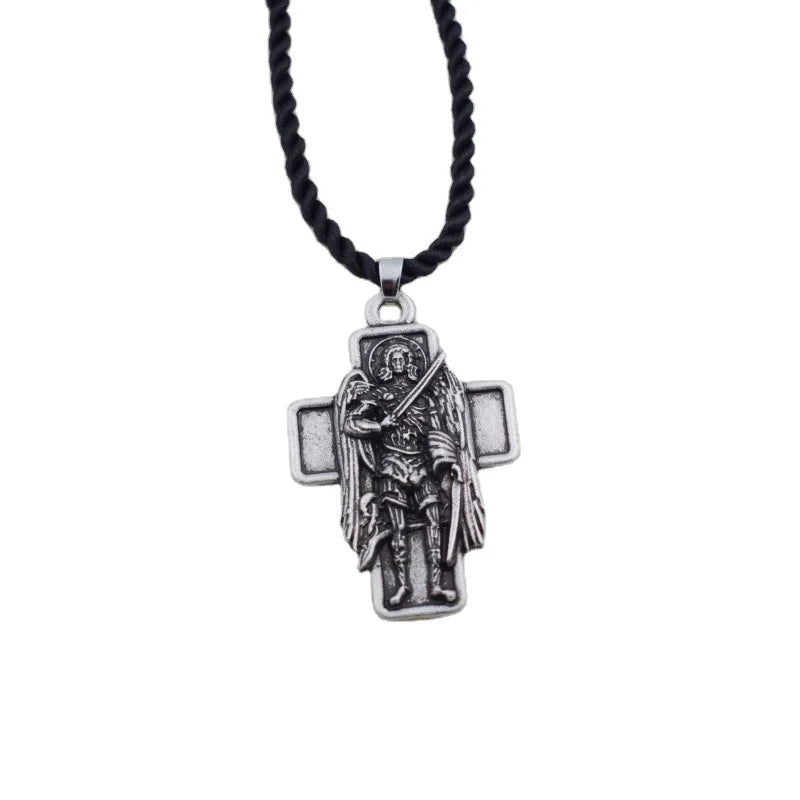 Archangel St.Michael Necklace Protect Saint Shield Cross Pendant Religious Amulet Jewelry