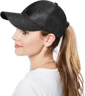 Custom logo Women's Messy High Bun Adjustable Plain Trucker Dad Hat Sequin Shiny Ponytail Baseball Cap