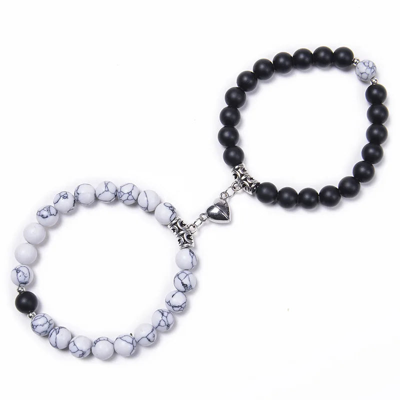 Hot Sale Women's 316L Stainless Steel Magnet Attraction Heart-Shaped Bracelet Frosted White Turquoise with Diamond Bangles