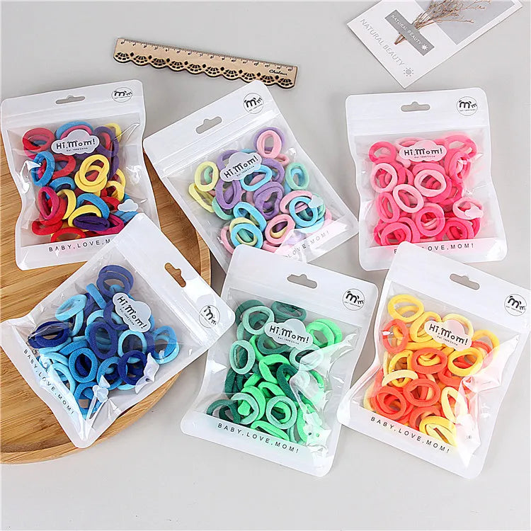 MIO 50pcs/Bag 2.5cm Seamless Hair Scrunchies for Women Girls Mixed Colors Sweer Ponytail Holder Hair Bands Kids